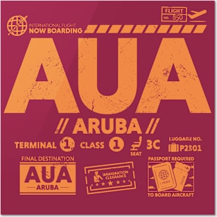 Vintage Aruba AUA Airport Code Travel Day Retro Travel Tag Posters and Art